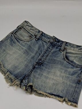 Free People Distressed Faded Button Fly Cutoff Jean Shorts Light Vintage Wash 30